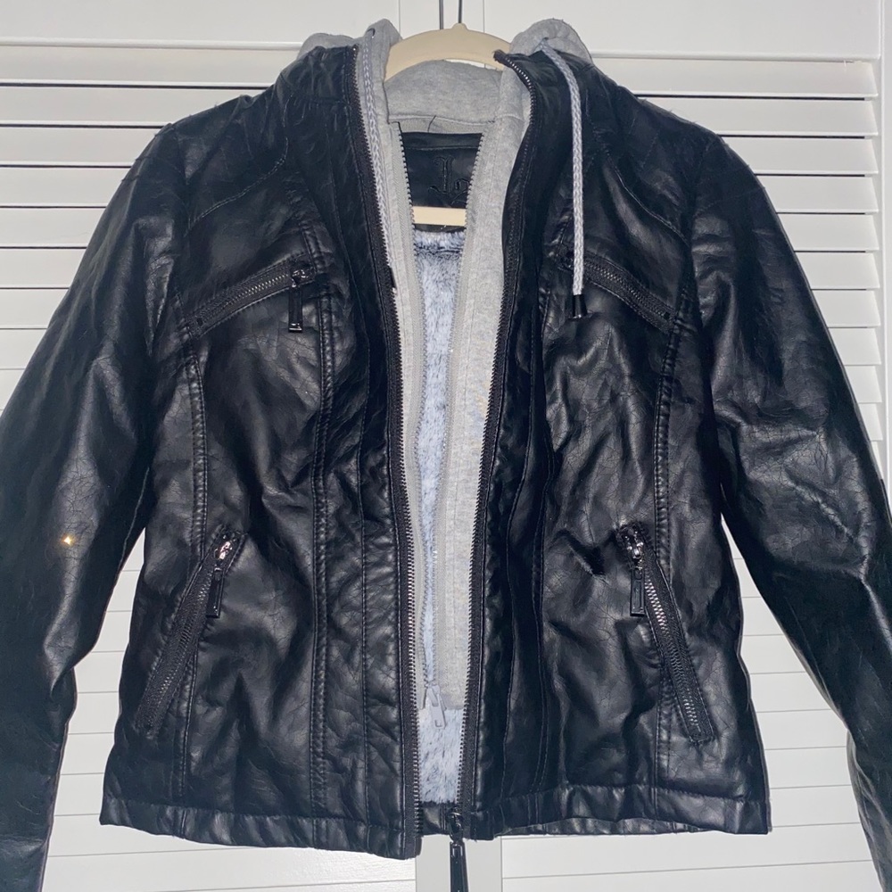 Leather Jacket with Faux Fur